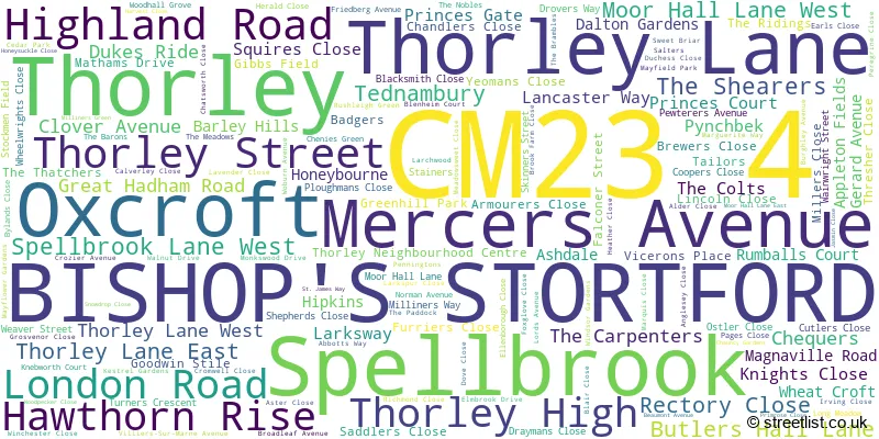 A word cloud for the CM23 4 postcode